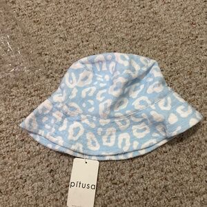 Pitusa Leopard Terry Bucket Hat | Blue & White | One Size | NWT